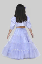 Lavender net & satin Lehenga set for girls